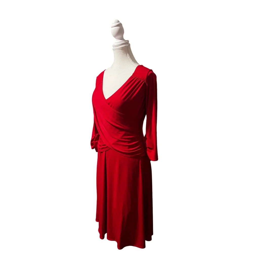 Red Midi Dress Wrap Bodycon Elegant Date Night B Slim M - Picture 2 of 5